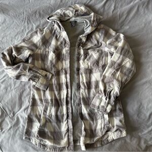 Eddie Bauer Gray and Cream Hooded Flannel Shirt